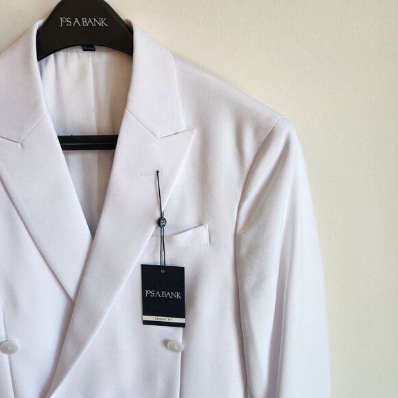 36R White Double Breasted Suit Jacket New Mens Jos A Bank Polyester Peak Lapel - Picture 9 of 17